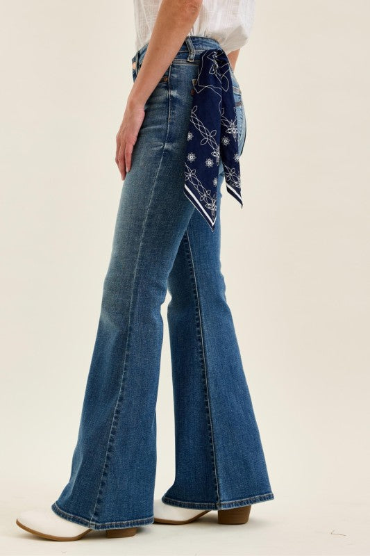 Mr Jaqueline Flare W/ Triple Needle Back Pkts + Bandana Loop