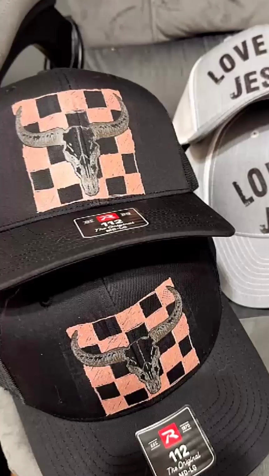 Checkered Longhorn Trucker Hat
